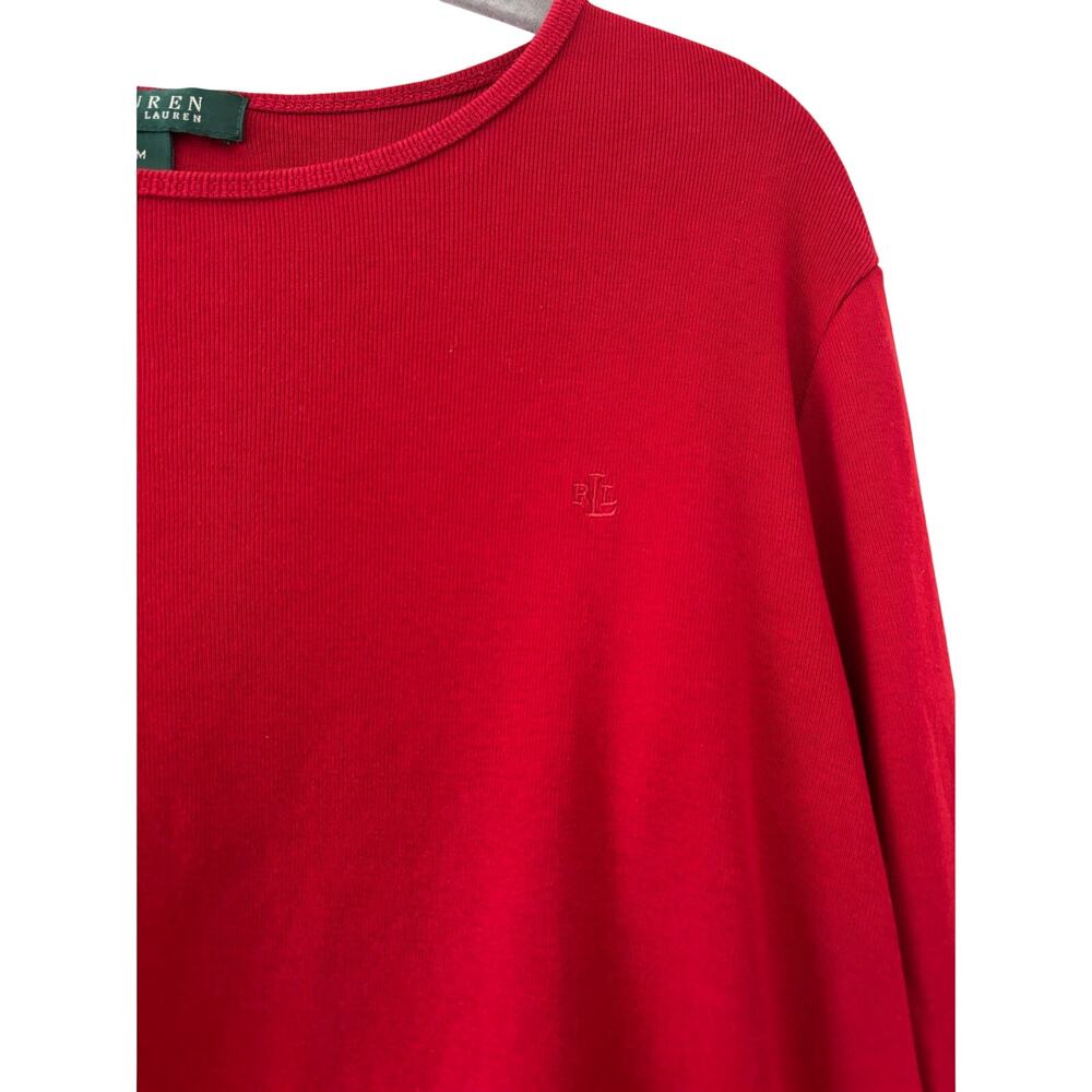 Lauren Ralph Lauren Red Long Sleeve Cotton Knit Top Womens Medium M Classic - Picture 5 of 9